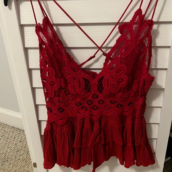 Free People Tops - XS red lace Free People top! Worn maybe twice.